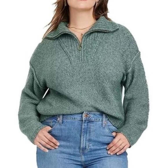 Universal Thread Mock Neck Quarter Zip Sweater Women’s XL Teal Cozycore Knit - Picture 2 of 11